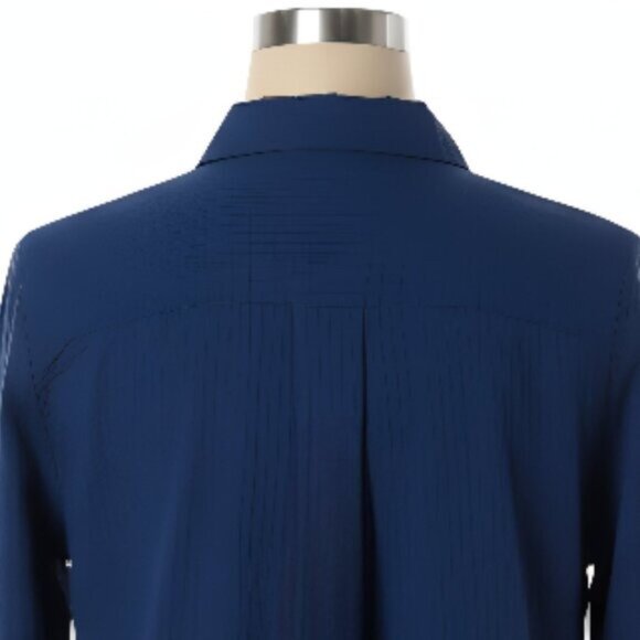 NWOT Joan Rivers Seersucker Button Front Shirt Navy Solid L - Picture 3 of 10